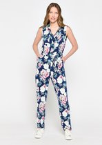LOLALIZA Jumpsuit met bloemenprint - Marine Blauw - Maat 42