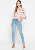 LOLALIZA Bloemenblouse - Licht Roze - Maat 48