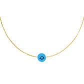 Ketting - Goud - roestvrij staal - met - Polymeer Klei - SMILEY - Blauw