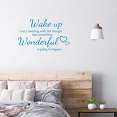 Stickerheld - Muursticker "Wake up every morning that something wonderful is going to happen" Quote - Slaapkamer - Hartjes - Engelse Teksten - Mat Middenblauw - 41.3x66.2cm