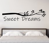 Stickerheld - Muursticker Sweet dreams met tak - Slaapkamer - Droom zacht - Lekker slapen - Engelse Teksten - Mat Zwart - 48.2x175cm