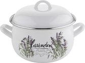 Emalia retro Lavendel geëmailleerde vintage kookpan 16 cm 2.1 Liter Wit / Paars - Vintage model - Inclusief emaille deksel - Geschikt voor alle warmtebronnen ook inductie - Emaille