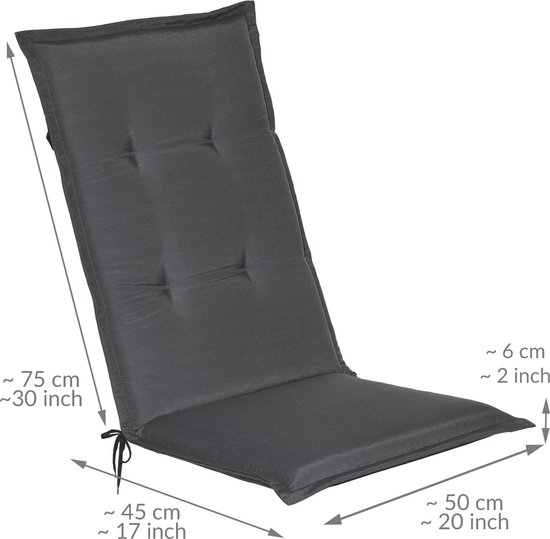 Beautissu Loft HL Set van 4 Tuinkussens hoge Rug 120x50x6 cm Kussen Grafiet Grijs Tuinstoelkussens Zitkussen Tuinstoel