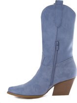 SmileFavorites® Dames Cowboylaarzen met Hak - Suedine - Blauw - Maat 37