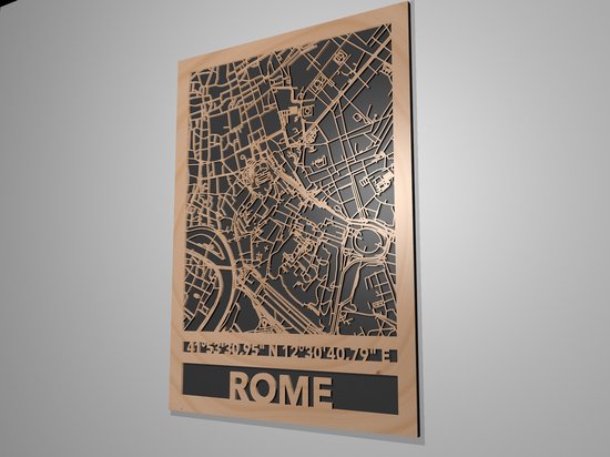 Dutchstormdesign-Stratenkaart-laser-gesneden-Stadskaart Rome met coördinaten