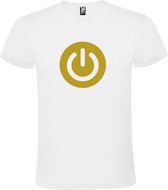 Wit T-shirt ‘Power Button’ Goud Maat S