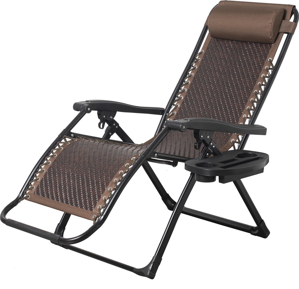 Brulo - ligstoel tuin - ligstoelen - strandstoel opvouwbaar - tuinstoel - incl tafel en hoofdkussen – rattan