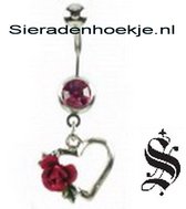 Navelpiercing hart met roze bloem