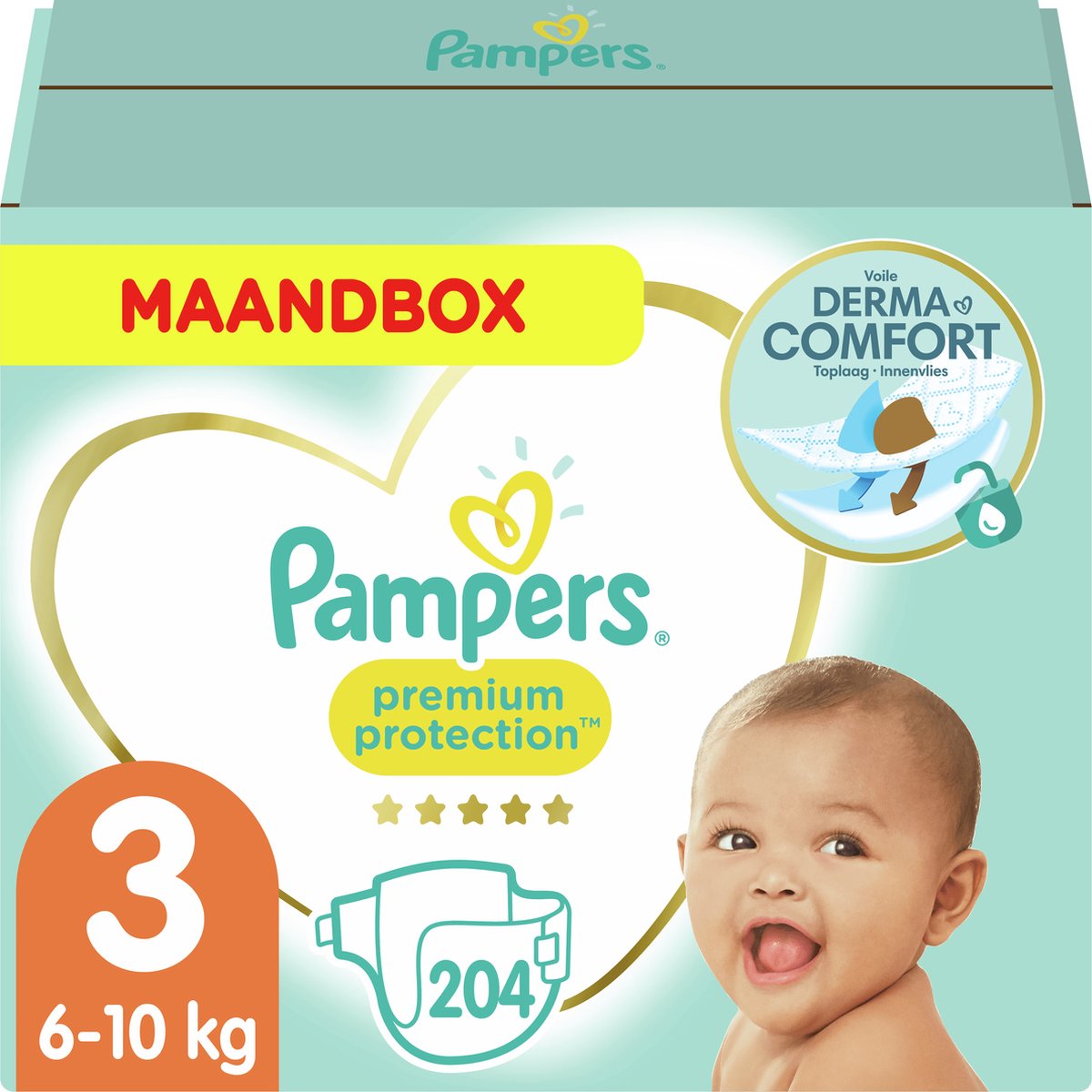 Pampers Premium Protection Luiers - Maat 3 (6-10 kg) - 204 stuks - Maandbox - Pampers