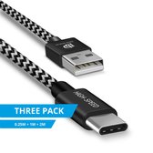 Dux Ducis 2.1A Charge Fast USB-A vers USB-C Set de 3 Câbles (0.25M + 1M + 2M) Zwart/ Wit