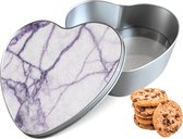 Boîte à Biscuits Cœur en Marbre Wit Violet - Boîte de Rangement 14x15x5 cm