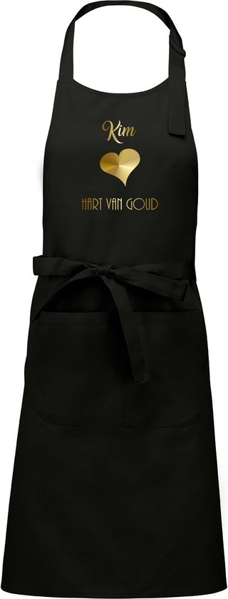 Naam cadeau - Kim - Hart van Goud - Keukenschort -zwart - cadeau Moederdag - trouwdag - verjaardag - jubileum