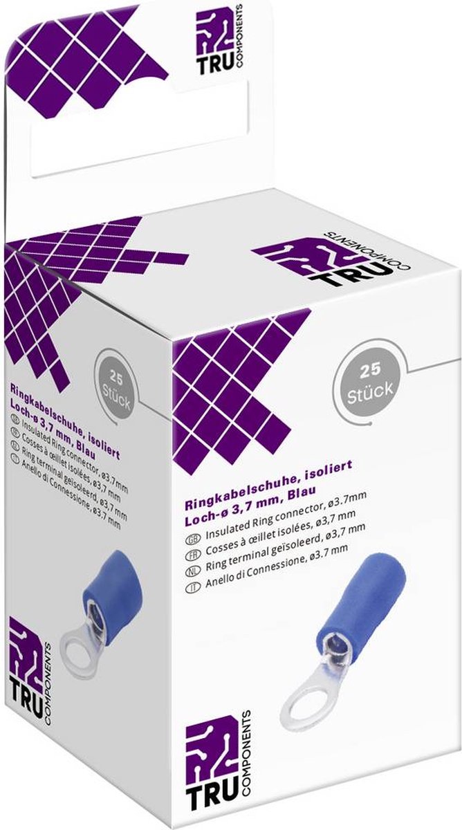 TRU COMPONENTS T2010C288 Ringkabelschoen Dwarsdoorsnede (max.): 2.5 mm² Schachtdiameter: 3.7 mm Deels geïsoleerd Blauw