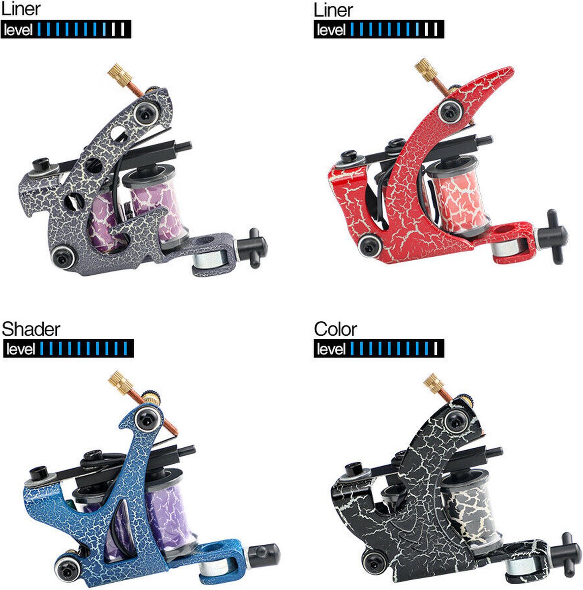 Tattoo toppers! 4 tattoo guns, tatoeage machines, liners en shaders. | bol.com