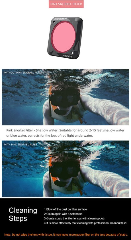 50CAL Actioncam Camera Lens Filter - geschikt voor DJI Action 2 - Paars - geschikt om mee te duiken en te snorkelen - 50CAL