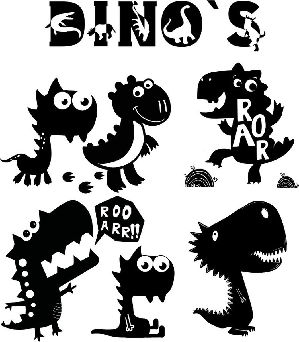 Muur - Raam sticker Dino`s Tyrannosaurus Rex Kinderkamer - Slaapkamer - Decoratief - Tekst - Afbeelding