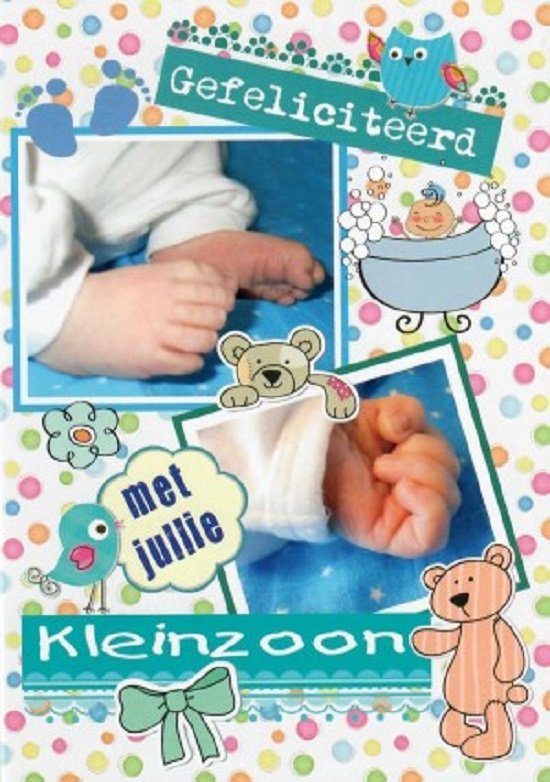 Gefeliciteerd met jullie kleinzoon! Een grappige kaart met een baby in