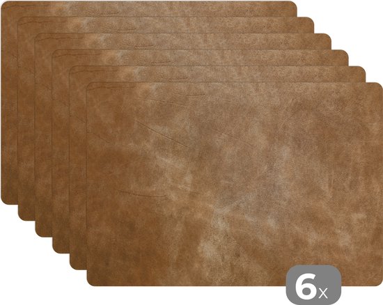 Set de table - Imprimé cuir marron clair - 45x30 cm - 6 pièces - Résistant à la chaleur - Antidérapant - Coussinet - Amovible
