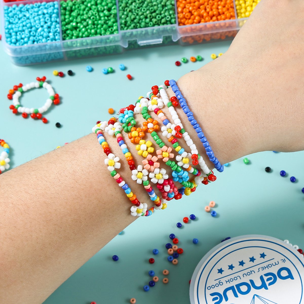 Behave 7500 Glaskralen Set - DIY Sieraden maken - Kralen Set - Rocailles - Bedels - Rijgdraad - 15 Kleuren - 3mm — afbeelding 3