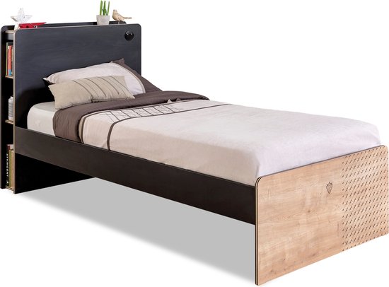 New York tienerbed 200 x 100 cm - zwart houtlook bed tienerkamer - bed met USB