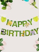 Originele Slinger Jungle Happy Birthday | Groen – Geel | Dieren – Oerwoud | Vlag – Versiering – Banner – Guirlande | Verjaardag – Feest – Party – Birthday – Babyshower - Kinderverjaardag | Kids – Jongen