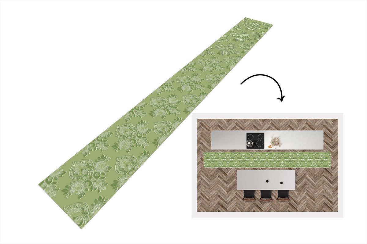 KitchenYeah Keukenloper - Keukenmat - Psychedelisch - Bladeren - Groen - Vintage - Design - 400x50 cm - Keuken vloerkleed Multicolor