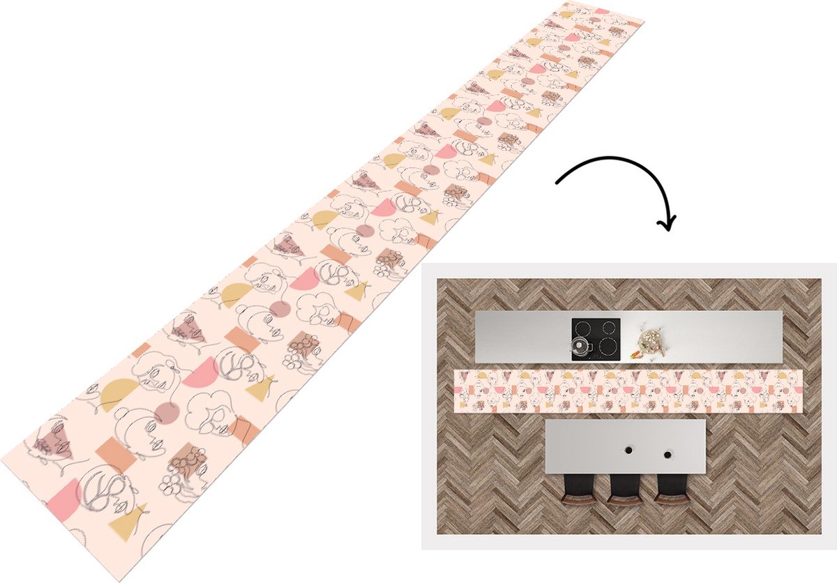 KitchenYeah Keukenloper - Keukenmat - Line Art - Gezicht - Vrouwen - Patronen - Keuken vloerkleed multicolor, foto 2