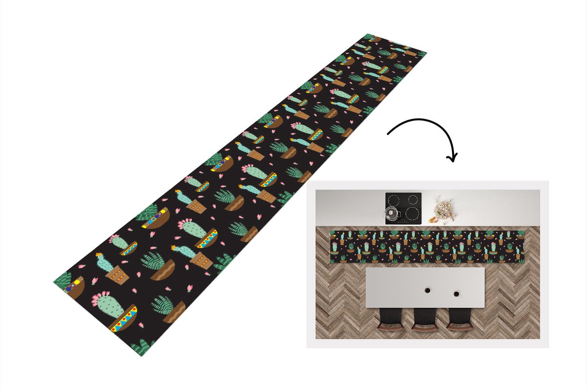 KitchenYeah Keukenloper - Keukenmat - Cactus - Patronen - Planten - 360x60 cm - Keuken vloerkleed Multicolor