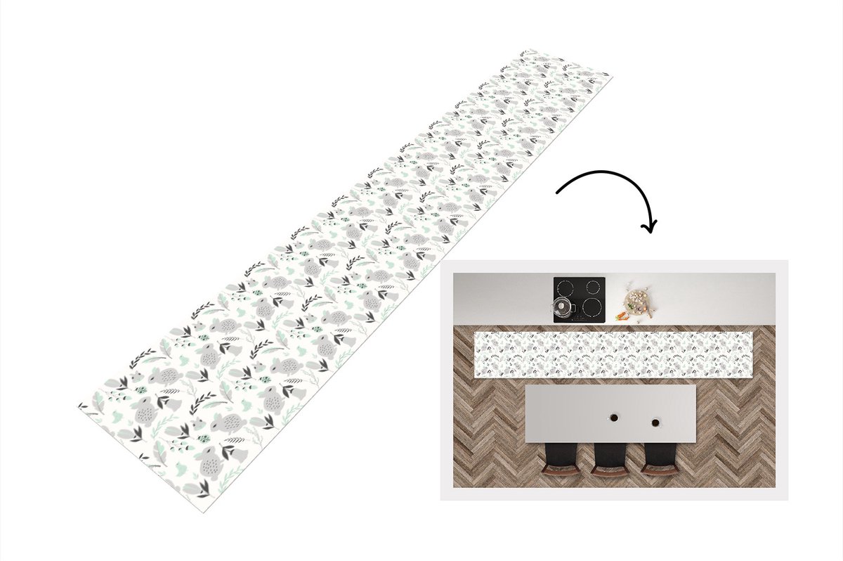 KitchenYeah Keukenloper - Keukenmat - Konijnen - Patronen - Lente - 360x60 cm - Keuken vloerkleed Multicolor