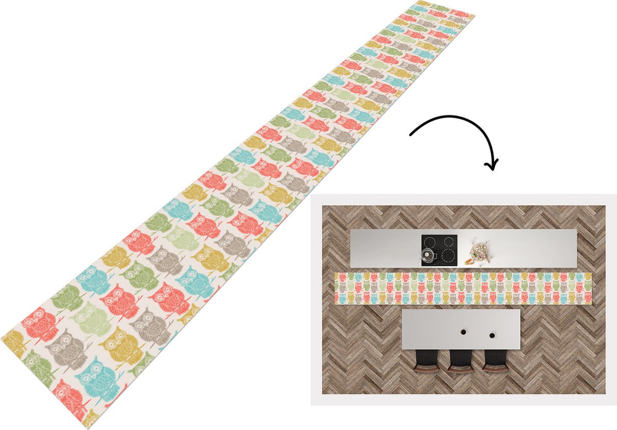 KitchenYeah Keukenloper - Keukenmat - Patronen - Uil - Vogels - Keuken vloerkleed multicolor, foto 2