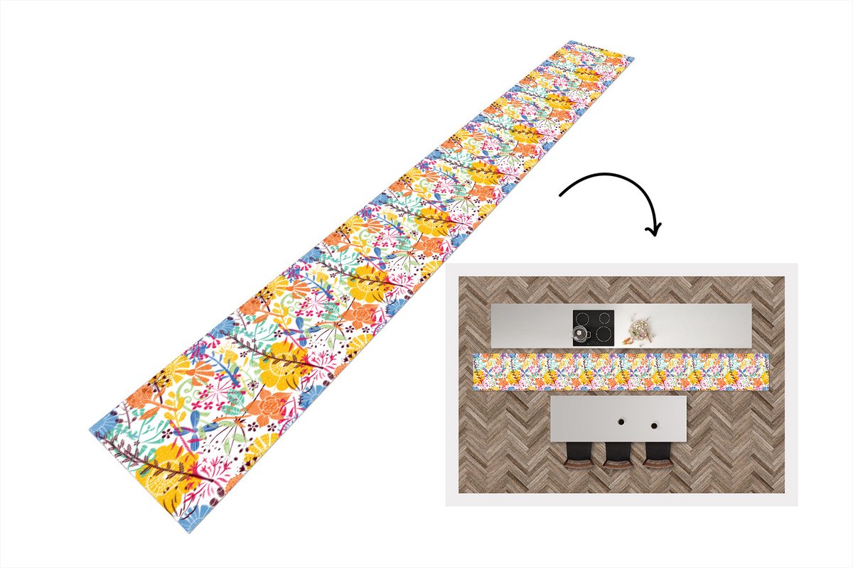 KitchenYeah Keukenloper - Keukenmat - Bloemen - Planten - Regenboog - Patronen - 480x60 cm - Keuken vloerkleed multicolor, foto 3