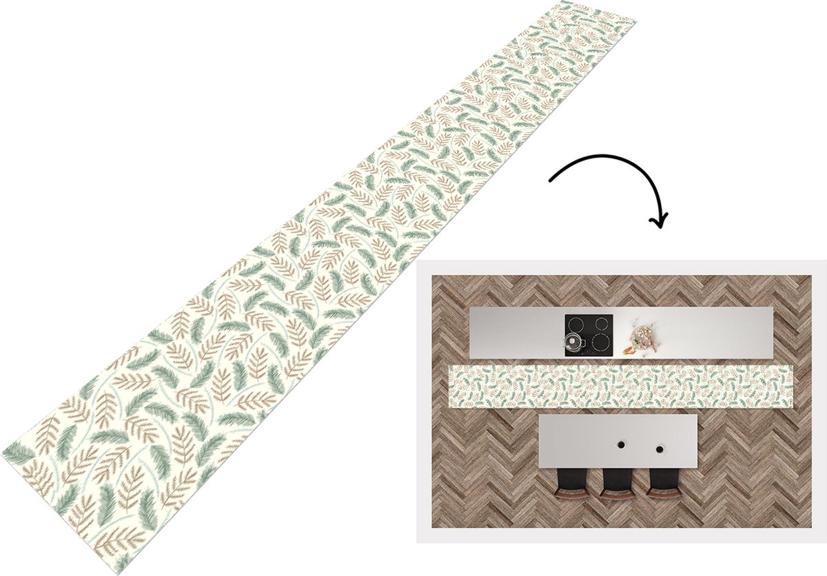 KitchenYeah Keukenloper - Keukenmat - Kerst - Patronen - Takken - 400x50 cm - Keuken vloerkleed Multicolor