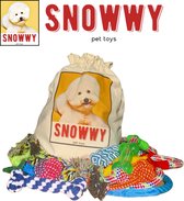 SNOWWY - 12-Delige Honden Speelgoed Set met luxe canvas opbergzak – Hondenspeeltjes - Honden Speelgoed - Ontwikkeling Hond – Honden Speeltjes voor Kleine en Middelgrote Honden – Puppy Speelgoed Inclusief Touw/Knuffel/Bal