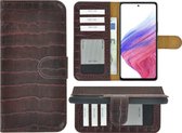 Geschikt voor Samsung Galaxy A53 5G Hoesje - Bookcase - A53 5G Hoesje Book Case Wallet Echt Leer Croco Bordeauxrood Cover