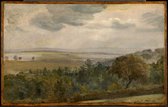 Kunst: Lionel Bicknell Constable, Extensive Landscape with Clouds, c. 1850, Schilderij op canvas, formaat is 40X60 CM