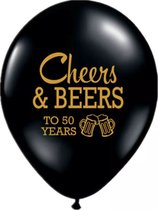 50 jaar ballon - 10x stuks - Versiering - 50 years - Cheers & Beers to 50 years - Abraham - Zwart / Goud ballon - Verjaardag