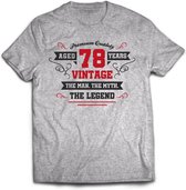 78 Jaar Legend - Feest kado T-Shirt Heren / Dames - Antraciet Grijs / Rood - Perfect Verjaardag Cadeau Shirt - grappige Spreuken, Zinnen en Teksten. Maat 3XL