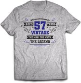 57 Jaar Legend - Feest kado T-Shirt Heren / Dames - Antraciet Grijs / Donker Blauw - Perfect Verjaardag Cadeau Shirt - grappige Spreuken, Zinnen en Teksten. Maat L