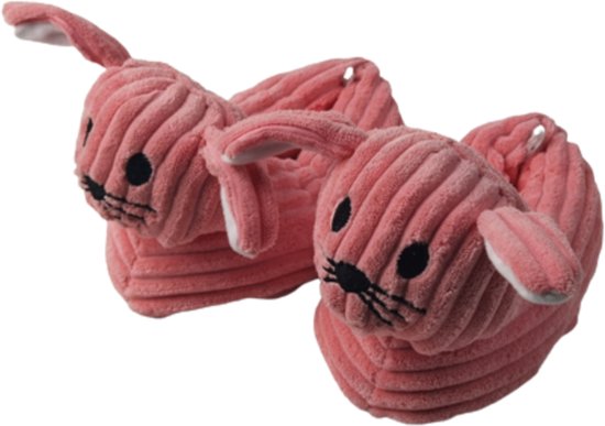 Pantoffels konijn velvet look - Roze - Maat 28 / 29
