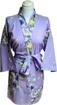 DongDong - Originele Japanse kimono kort - Katoen - Bloemen motief - Paars - L