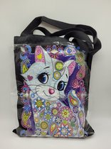 Diamond painting (shopping) bag zwart - SBZ 0004 - Schattige kat