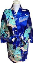 DongDong - Originele Japanse kimono kort - Katoen - Kraanvogel motief - Blauw - L