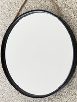 Wandspiegel - Rond - ø48cm - Zwart kleur - Houtenlijst - Linnen ophangriem - Muurdecoratie - 4cmx48cm - Spiegel Wanddecoratie