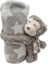 Antonio baby deken met knuffel – baby kraam cadeau – knuffel aap – fleece deken 75 x 101 cm