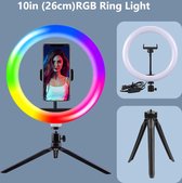 10 Inch - Selfie RGB-ringlicht - Fotografie LED-rand van lamp - met steunstatief