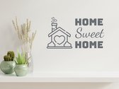 Stickerheld - Muursticker "Home Sweet Home" Quote - Woonkamer - huis met hartjes - Engelse Teksten - Mat Donkergrijs - 41.3x75.5cm