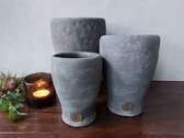 Brynxz - Set met drie bloempotten van beton - Industrial Vintage - Ø21-17-14 cm - Hoogte 30-25-20 cm