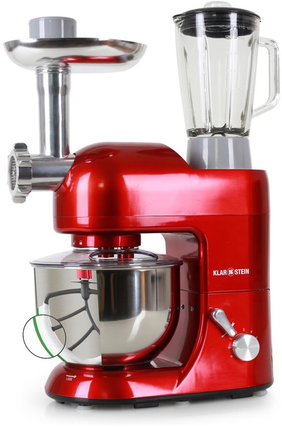 Klarstein Knetmaschine keukenmachine met Fleischwolf, 2000W Teigmaschine klein, 6 standen, Schneebesen - & Knethaken, planetair , roermachine met Mixer, keukenmachines met 5L kom - Rührmaschine - Planeetmenger - Food Processor van Klarstein — afbeelding 3