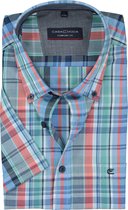 CASA MODA Sport comfort fit overhemd - korte mouw - blauw - groen en rood geruit (contrast) - Strijkvriendelijk - Boordmaat: 45/46
