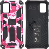 Hoesje Geschikt Voor Samsung Galaxy A51 (4G) Hoesje - Rugged Extreme Backcover Camouflage met Kickstand - Pink